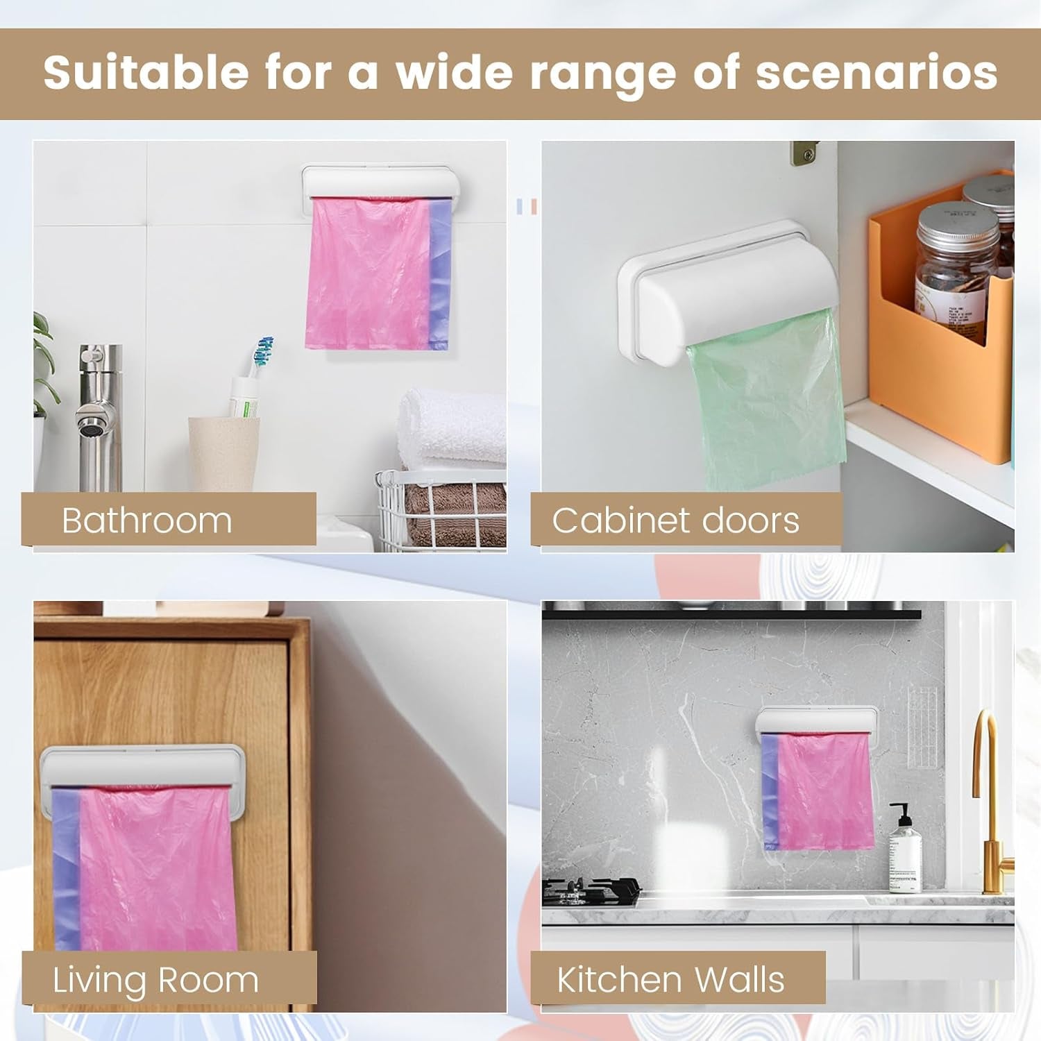 2 PCS Wall Mount Trash Bag Dispenser Roll Holder, Kitchen Garbage Bag Storage Box Roll Holder, Plastic Bag Holder Organizer under Sink (Grey)