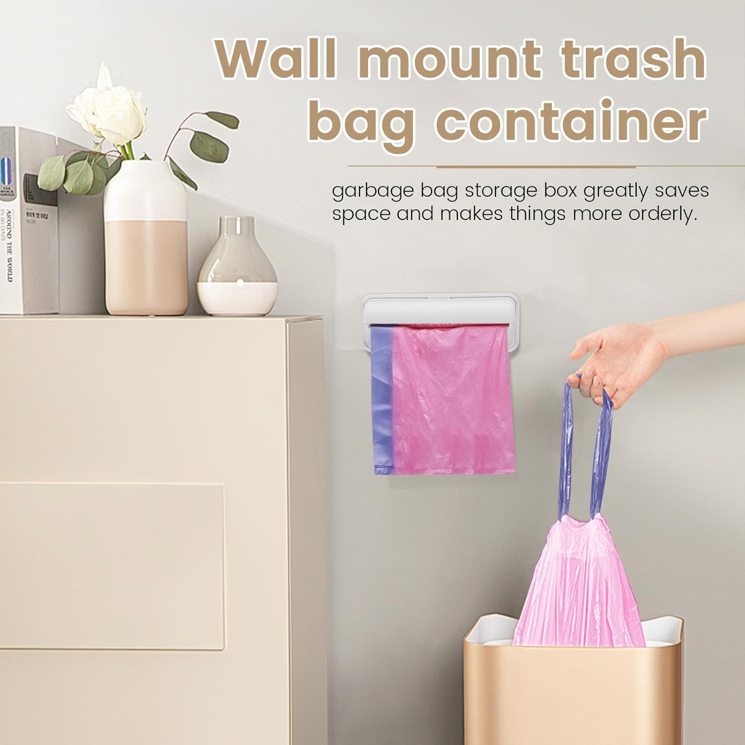 2 PCS Wall Mount Trash Bag Dispenser Roll Holder, Kitchen Garbage Bag Storage Box Roll Holder, Plastic Bag Holder Organizer under Sink (Grey)