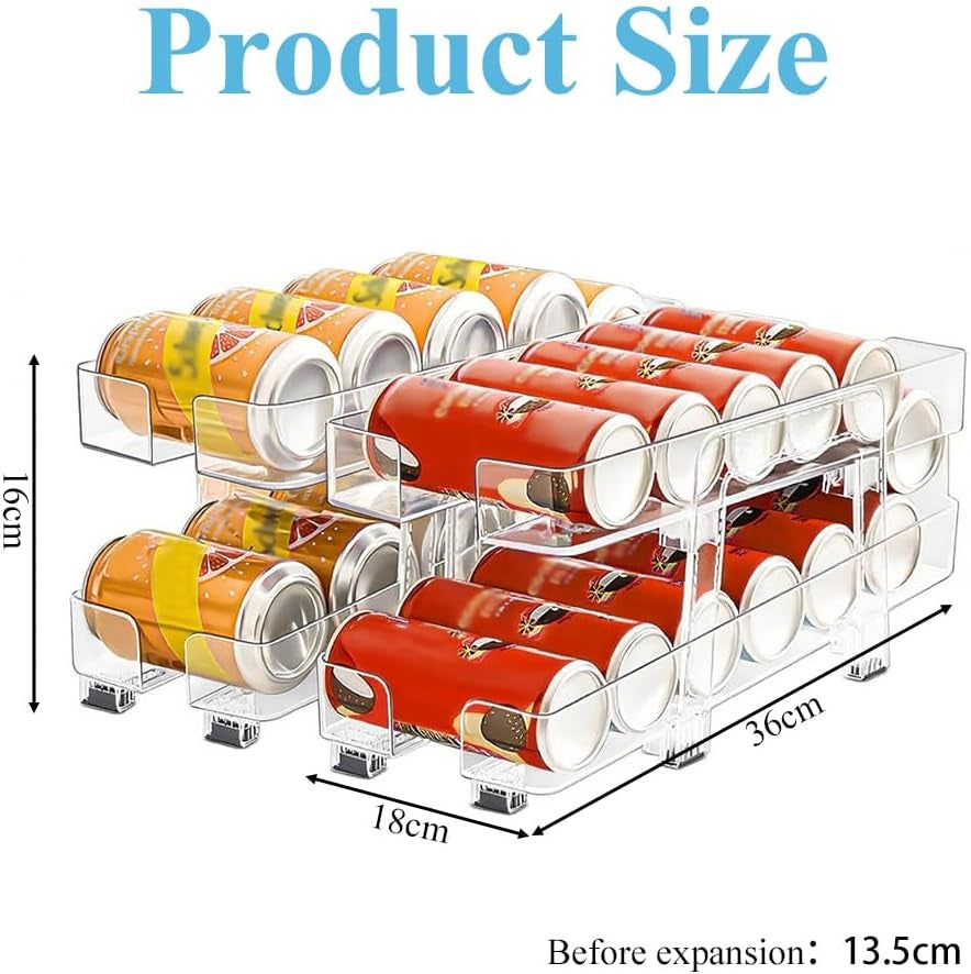 2 Pack Soda Can Dispenser,Cans Organizer, Fridge Organization Holder,Drink Organizer,Drink Holder,For Refrigerator Organizing,Beer,Drinks,Cans,Cola,Double Layer (Clear)