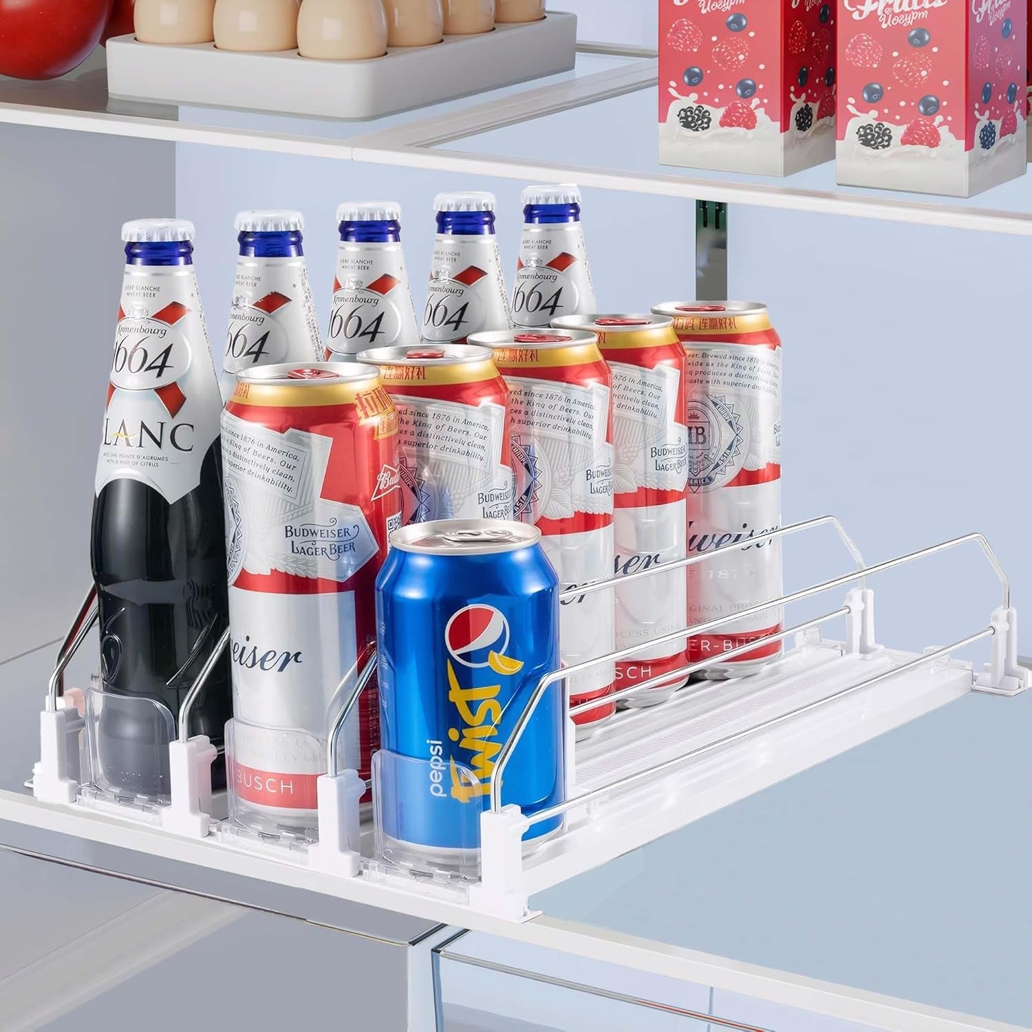 Drink Organizer Spring Sliding Pusher Holder Soda Pop Can Dispenser for Fridge Storages