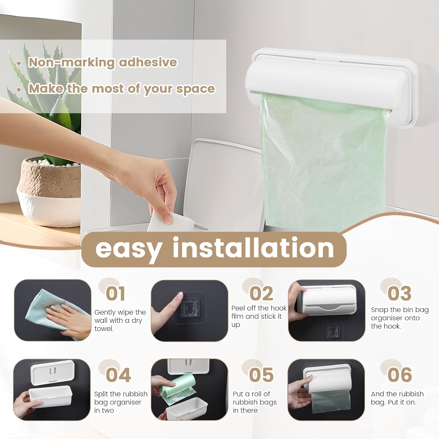 2 PCS Wall Mount Trash Bag Dispenser Roll Holder, Kitchen Garbage Bag Storage Box Roll Holder, Plastic Bag Holder Organizer under Sink (Grey)