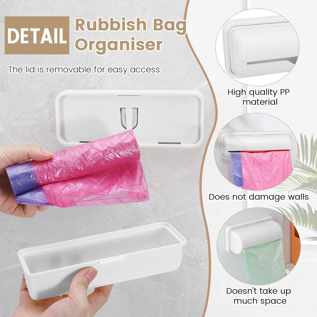 2 PCS Wall Mount Trash Bag Dispenser Roll Holder, Kitchen Garbage Bag Storage Box Roll Holder, Plastic Bag Holder Organizer under Sink (Grey)