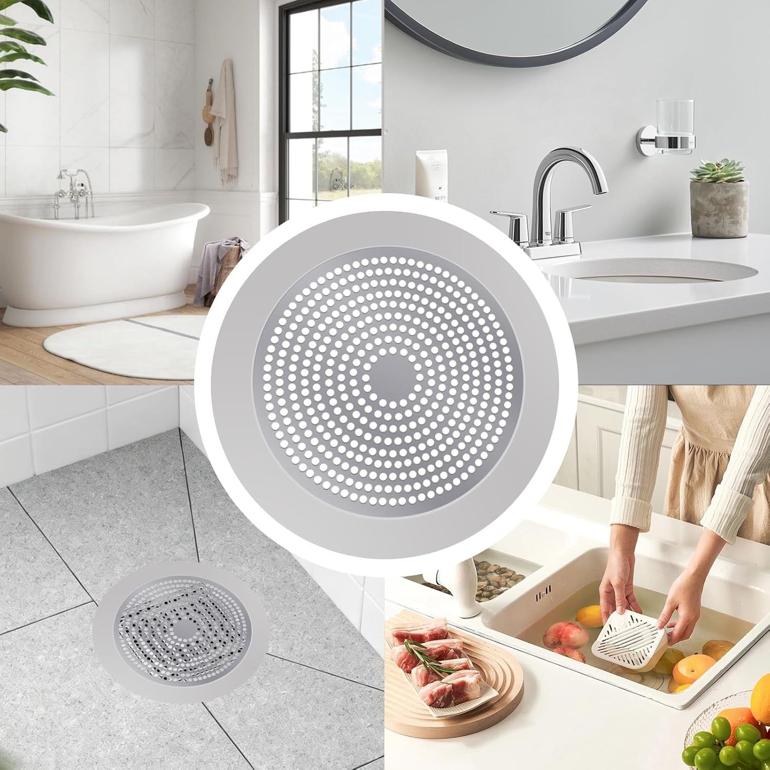 Shower Hair Drain Catcher - Stainless Steel, 5.7In Wide Rim for Robust Bathtub Adhesion, Easy Maintenance, Prevents Clogs, Perfect for Homeowners, Renters, Parents, Pet Owners