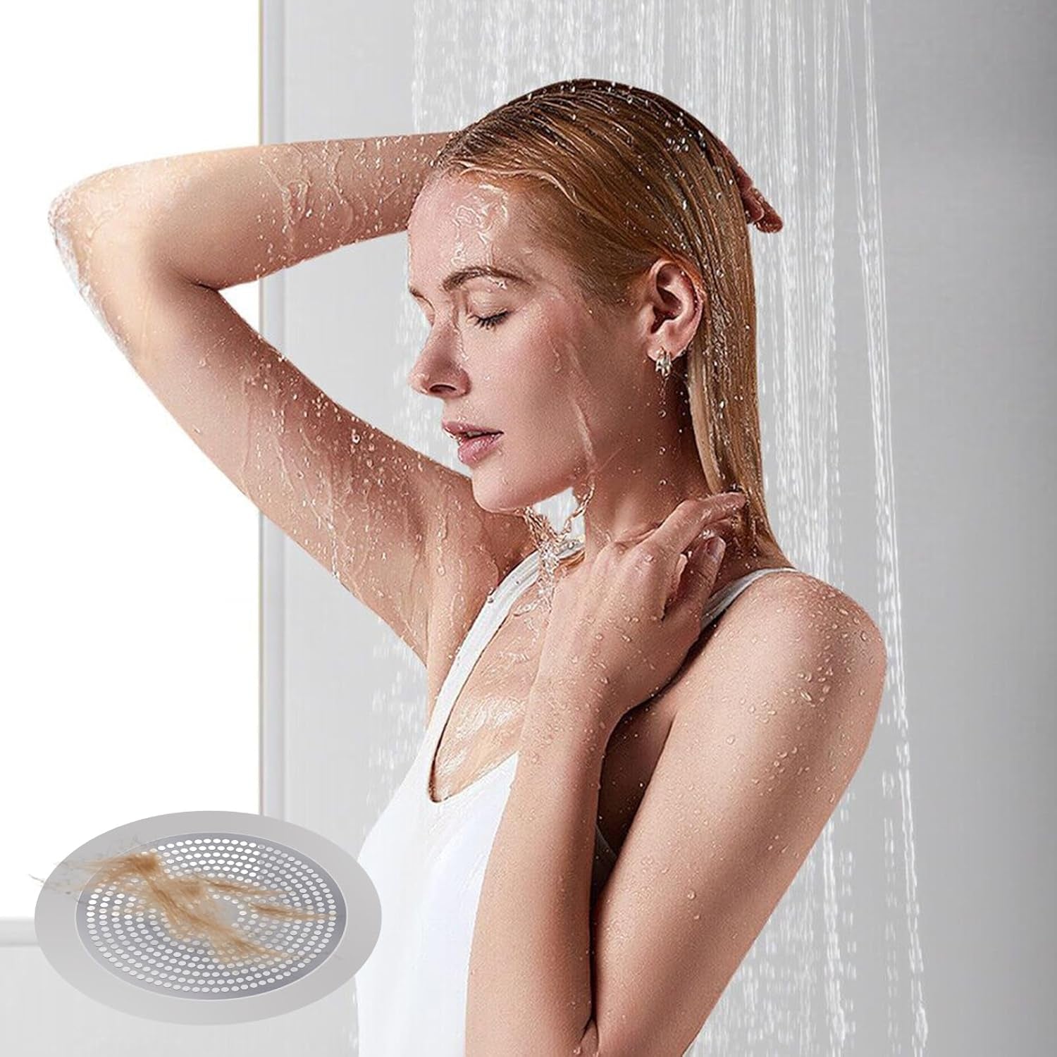 Shower Hair Drain Catcher - Stainless Steel, 5.7In Wide Rim for Robust Bathtub Adhesion, Easy Maintenance, Prevents Clogs, Perfect for Homeowners, Renters, Parents, Pet Owners