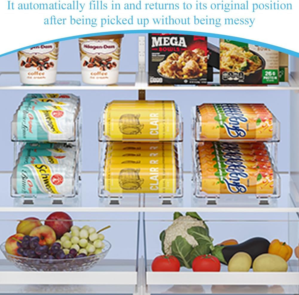 2 Pack Soda Can Dispenser,Cans Organizer, Fridge Organization Holder,Drink Organizer,Drink Holder,For Refrigerator Organizing,Beer,Drinks,Cans,Cola,Double Layer (Clear)